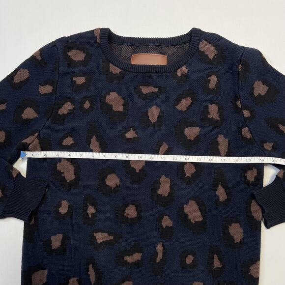 Zanerobe Sweater Mens XL Navy Blue Brown Leopard Animal Print Crewneck Cotton - Picture 8 of 9